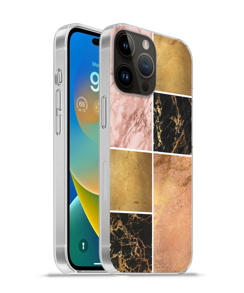MuchoWow Handyhülle Schutzhülle Hülle für Apple iPhone 14 Pro - Softcase Marmor - Rosa - Gold Silikon Softcase Handy Hülle - Umschlag
