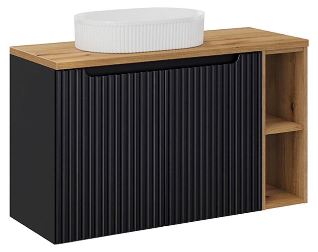 Waschtisch 100.4cm Riva, Schwarz und Holzoptik