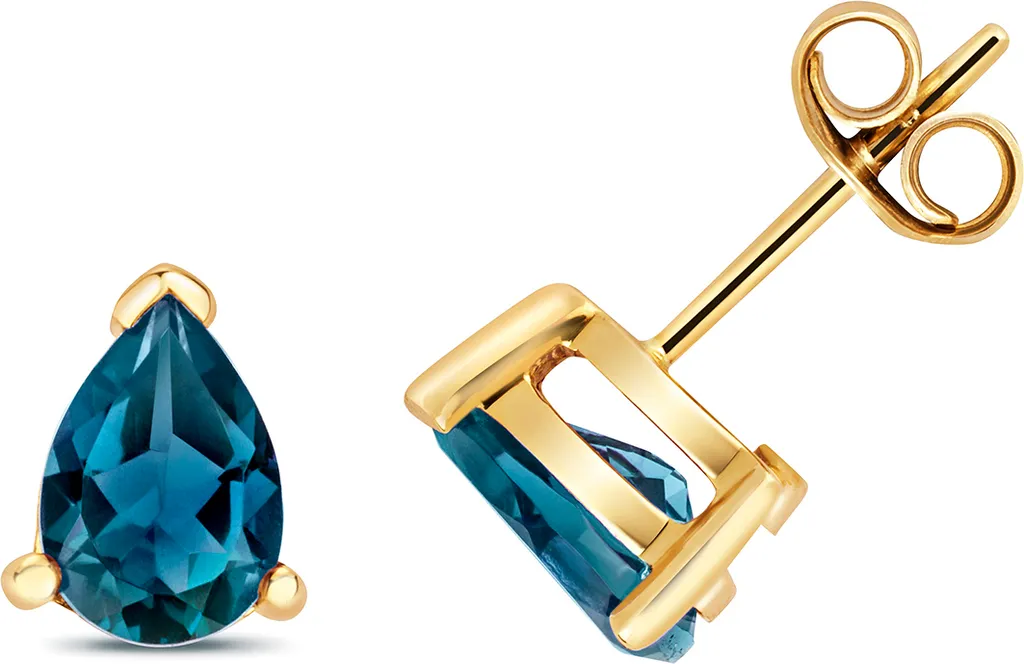 Boucles d'Oreilles de Type Clous en Or et Topaze Bleue de Londres 8x7mm