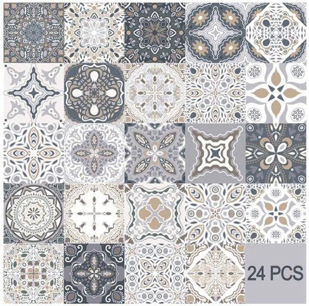 Crédence adhésive cuisine en PVC mosaïque grise lot de 24 carreaux
