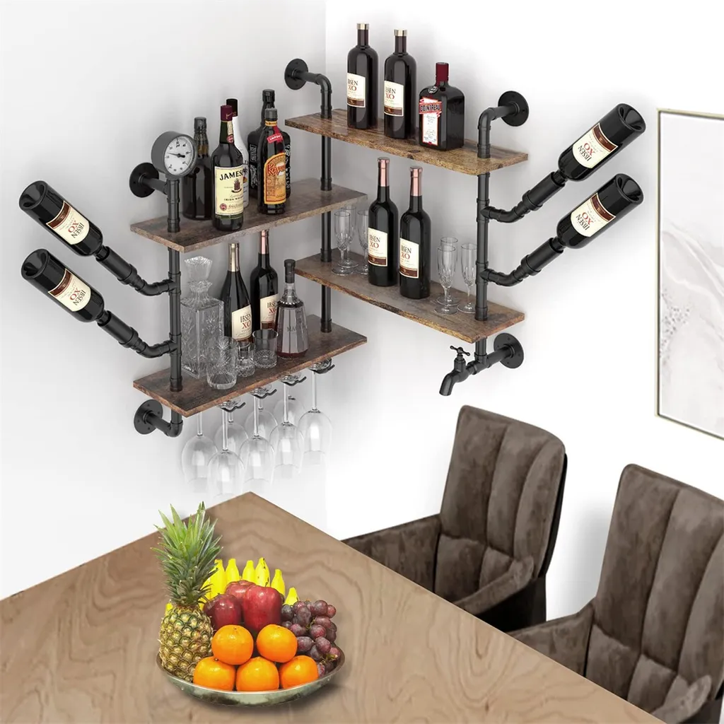 Porte-Bouteilles d'Angle au Design Industriel et Étagères de Rangement - 3