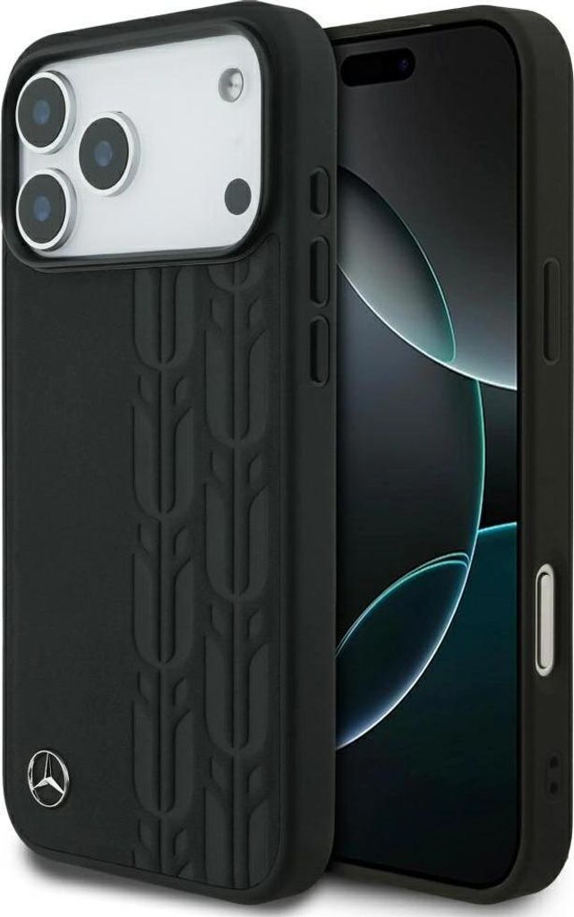 Hülle Mercedes Leather Laurel Leaves MagSafe do iPhone 17 Pro Max schwarz
