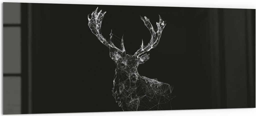 DEQORI Küchenrückwand Glas 125x50 cm 'Digitalisierter Hirsch' Spritzschutz Bad Rückwand
