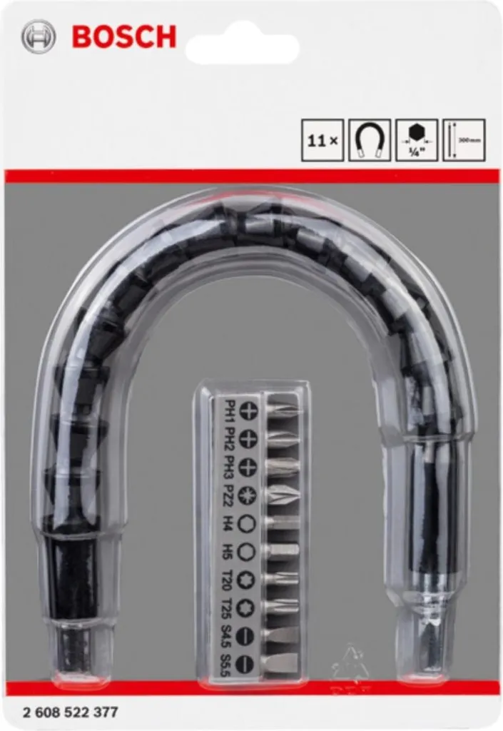 Accessori Bosch 2608522377 Set di bit da 11 pezzi con intaglio, intaglio a croce Pozidriv, intaglio a croce Phillips, esagono incassato (TX), esagono incassato