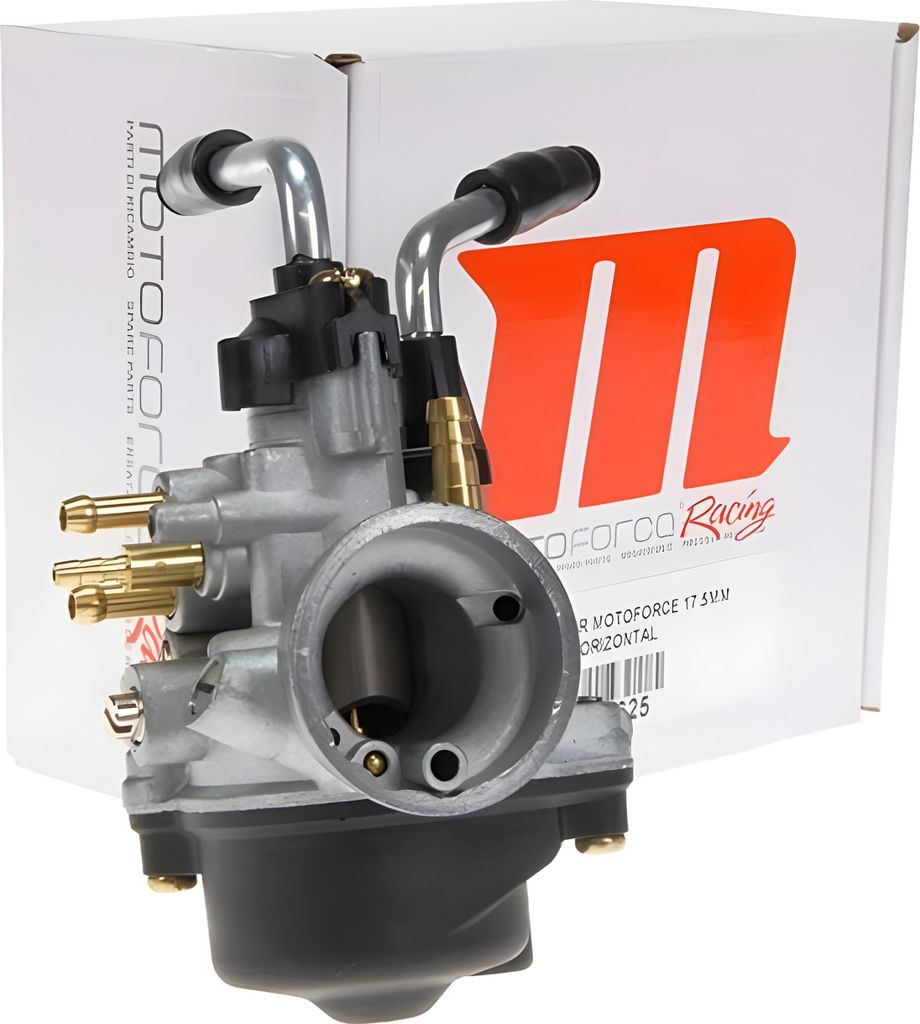 Motoforce Racing Vergaser, 17,5mm manueller Choke kompatibel mit Minarelli liegend / stehend (HD:90, ND: 34, Nadel: A12)