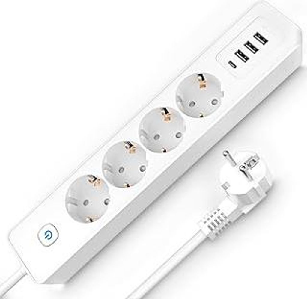 Steckdosenleiste mit USB C 4 Fach Mehrfachsteckdose Wandmontage Mehrfachstecker Überspannungsschutz 3680W 16A Steckdose mit Schalter Verlängerung...