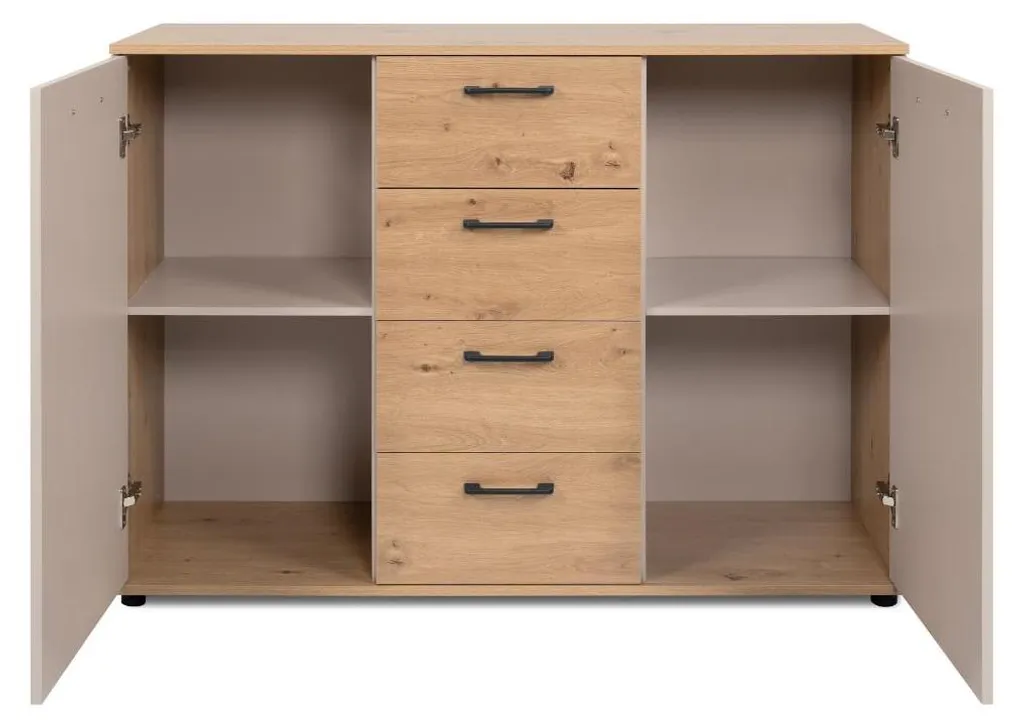 Buffet Bas Compact 120 cm LINO - Solution de Rangement Chêne et Gris - 3