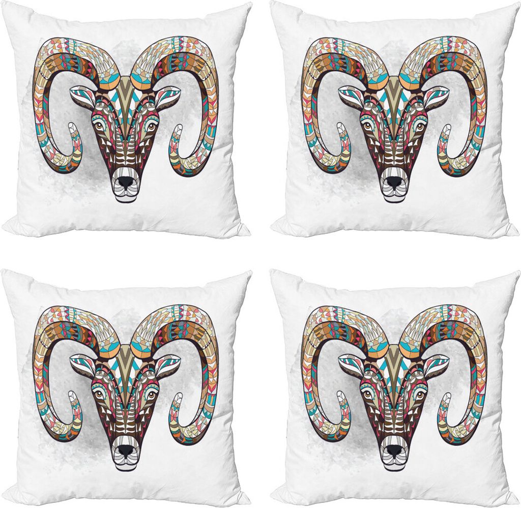 ABAKUHAUS Ziege Kissenbezug Set (4 Stück), Bunte Totem Kopf, Moderner Doppelseitiger Digitaldruck, 50 cm x 50 cm, Mehrfarbig