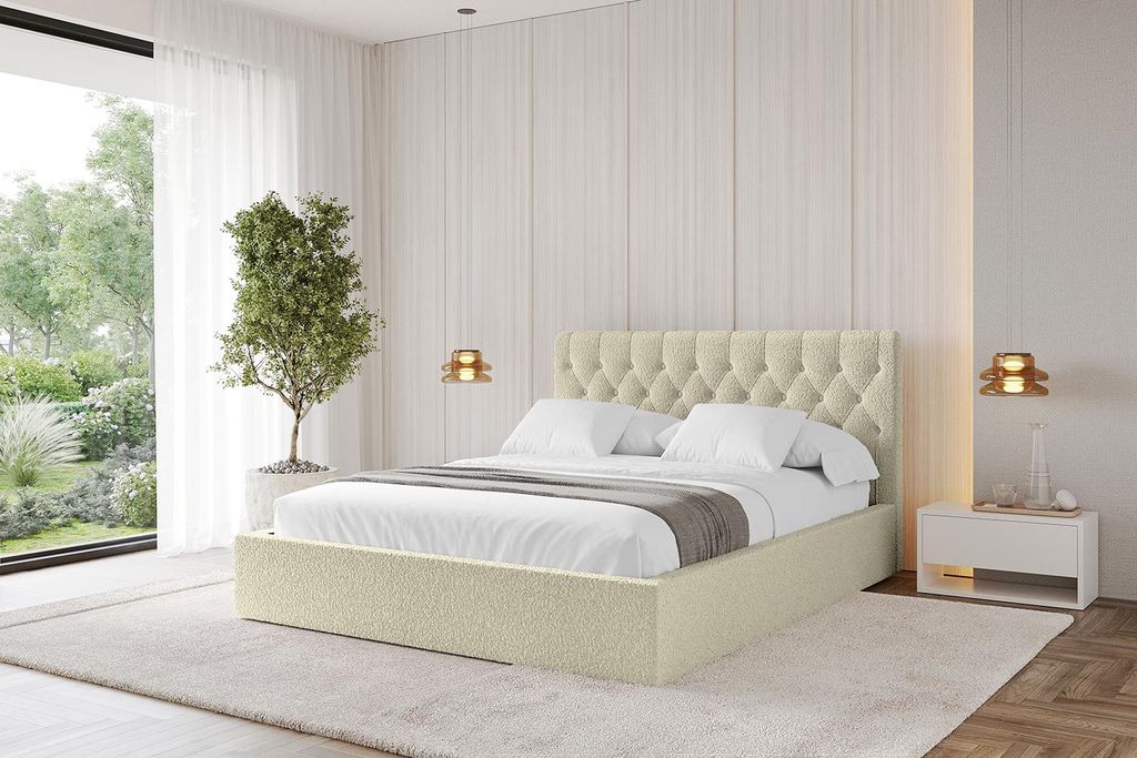 ALTDECOR Polsterbett mit Bettkasten - RENO 160x200 Beige und Lattenrost, Bett mit Kopfteil, Boxbett ohne Matratze, Doppelbett mit Stauraum