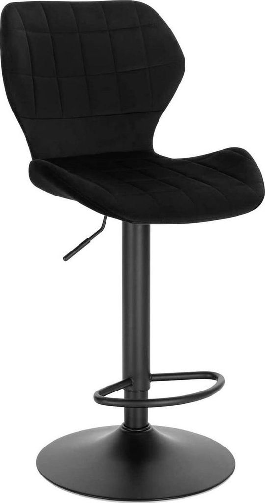 Barhocker – Schwarz Industrial Design – Samt Barhocker mit Rückenlehne – Höhenverstellbar 60–82cm – 1 Stück – Für Küche & Bar