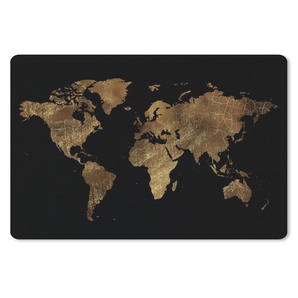 MuchoWow Schreibtischunterlage Weltkarte - Gold - Luxus - Erde - Schwarz 60x40 cm - XXL Mauspad - Großes Mauspad
