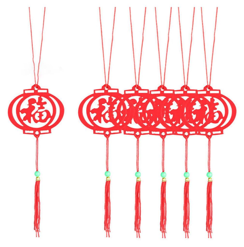 6-teiliges Set Anhänger zum Chinesischen Neujahr, roter Filz, zum Aufhängen, Papierschnitt, Frühlingssegen-Zeichen, Quasten, Anhänger für Fest...