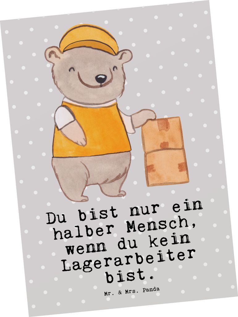 Mr. & Mrs. Panda Postkarte Lagerarbeiter Herz - Grau Pastell - Geschenk, Ansichtskarten, Ausbildung, Fachlagerist, Spruch, Postkarten, Lustig, Foto...
