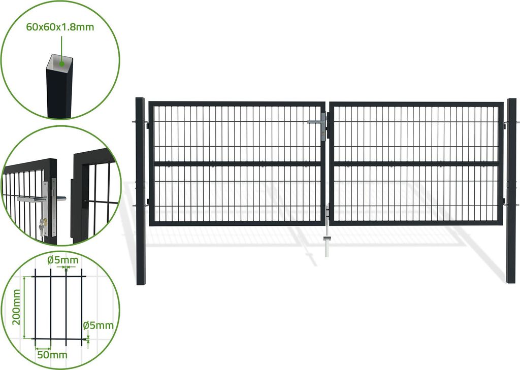 3 m RAZO-Gittertor H.100 cm + 1 m RAZO-Tor H.100 cm Grau