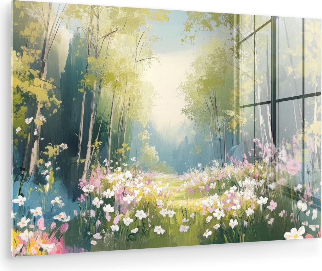 MuchoWow Glasbilder - Bilder auf Wandbild - Foto auf Glas Wald - Malerei - Farbenfroh 120x80 cm Wanddekoration aus Glas - Acrylglasbild - Acrylbild...