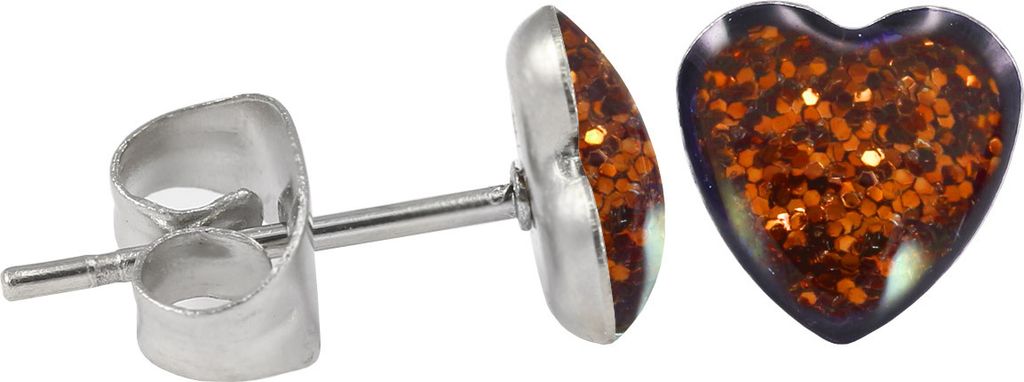 Ohrstecker Chirurgenstahl glitzerndes Herz Farbe - Hellbraun