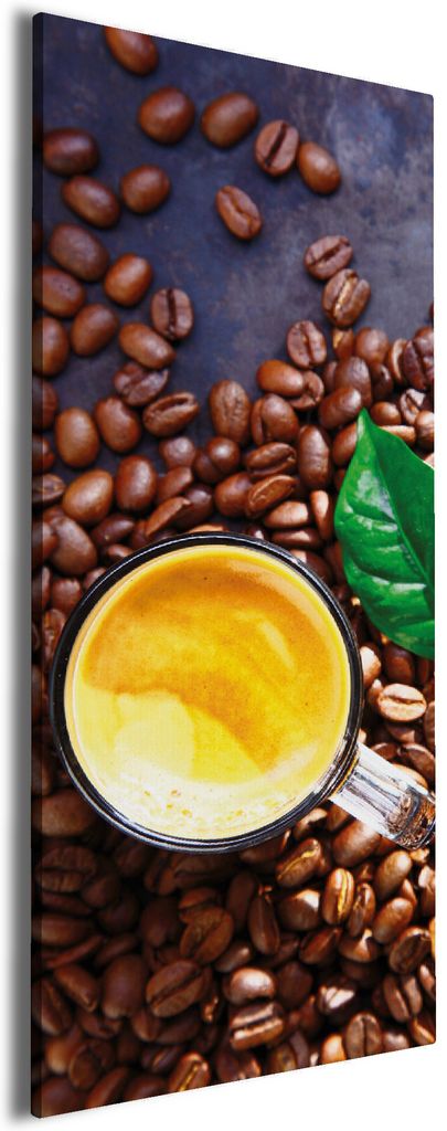 Wallario Premium Leinwandbild Kaffee und Bohnen in Größe 80 x 200 cm