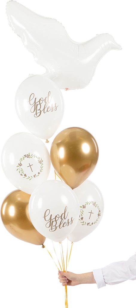 Luftballons God Bless 30cm weiß gold oliv 6er Set