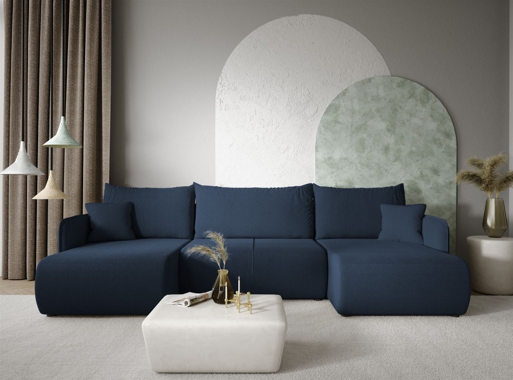 Wohnlandschaft Sofa mit Schlaffunktion CALGARY Stoff Curio Dunkelblau