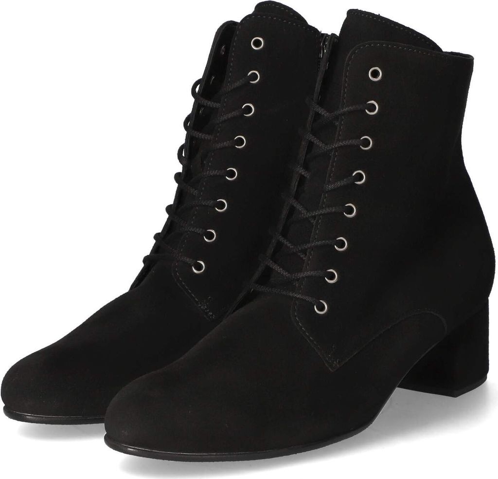 A pair of black lace-up boots.