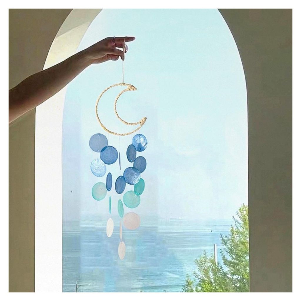 Muschel Windspiel Boho Deko für den Außenbereich, Perlmutt Windspiele zum Hängen, Muscheldekoration für Balkon, Terrasse und Garten, Traumfäng...