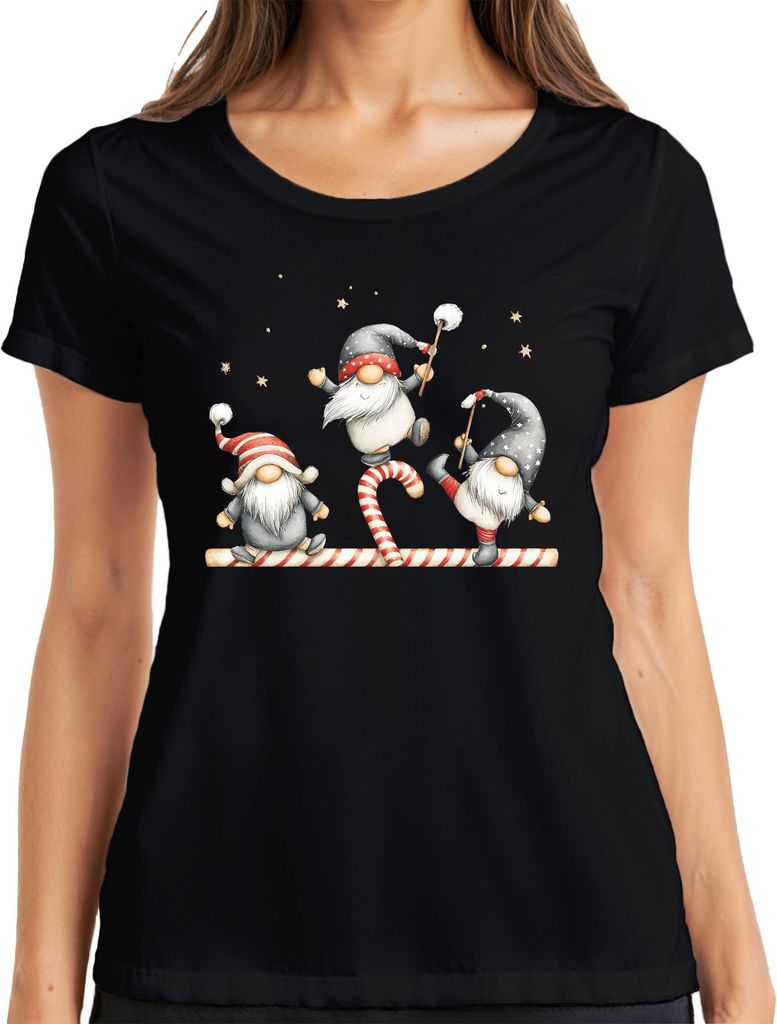 Weihnachtswichtel Zuckerstange süß lustig Geschenk Weihnachten Damen T-Shirt, Schwarz, S