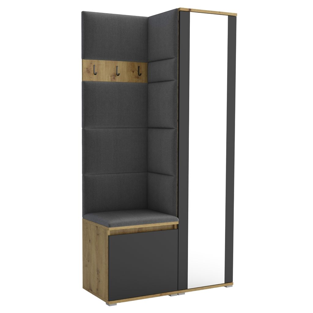 Garderobe LUTON 6 ARTISAN-BLACK 15– Farbe: schwarz, moderner Schrank 40x95x186 cm, funktionale Lösung für den Flur, Garderobeschrank, Flurmöbel