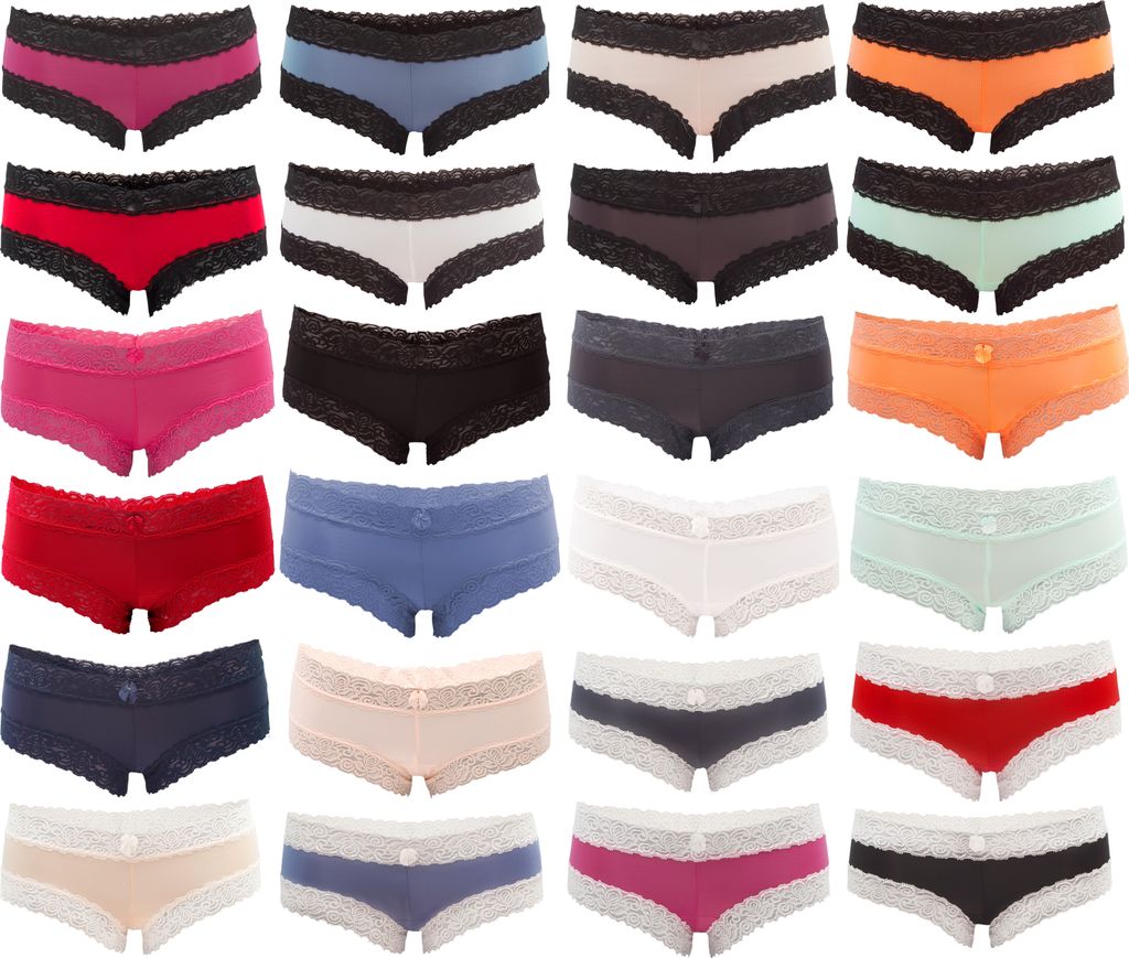 Fabio Farini - 5 Stück Damen Unterwäsche - Frauen Unterhosen Panty Slip mit floraler Spitze und Schleifchen, zufällig ausgewählte Farben