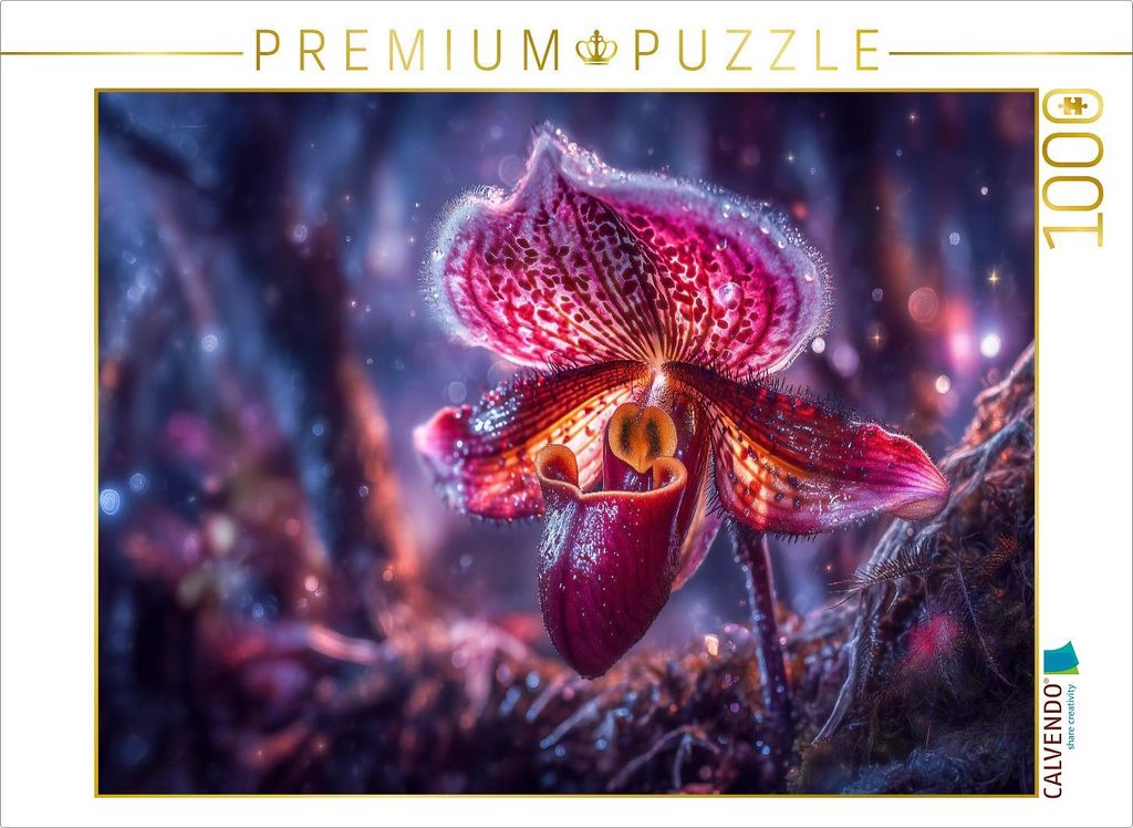 CALVENDO Puzzle Im Licht erwacht der Frauenschuh zur stillen Tänzerin | 1000 Teile Lege-Größe 64x48cm Foto-Puzzle für glückliche Stunden
