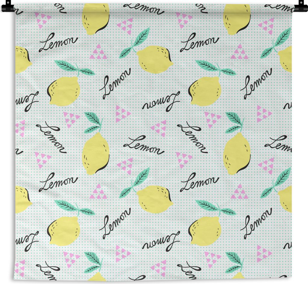MuchoWow Wandteppich Wandbehang Hipster - Zitrone - Pastell - Muster 120x120 cm Tapisserie Dekoration Wandtuch - Modern - Baumwollgewebe