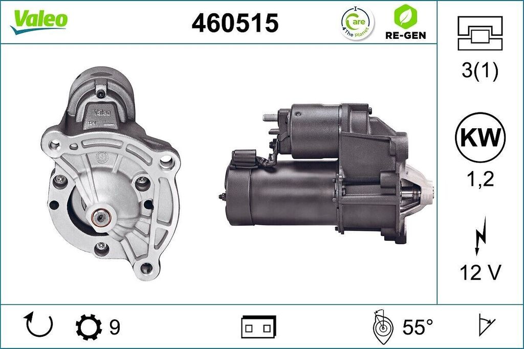 VALEO 460515 Starter Anlasser 1,2kW passend für PEUGEOT 207 (WA, WC) 12V
