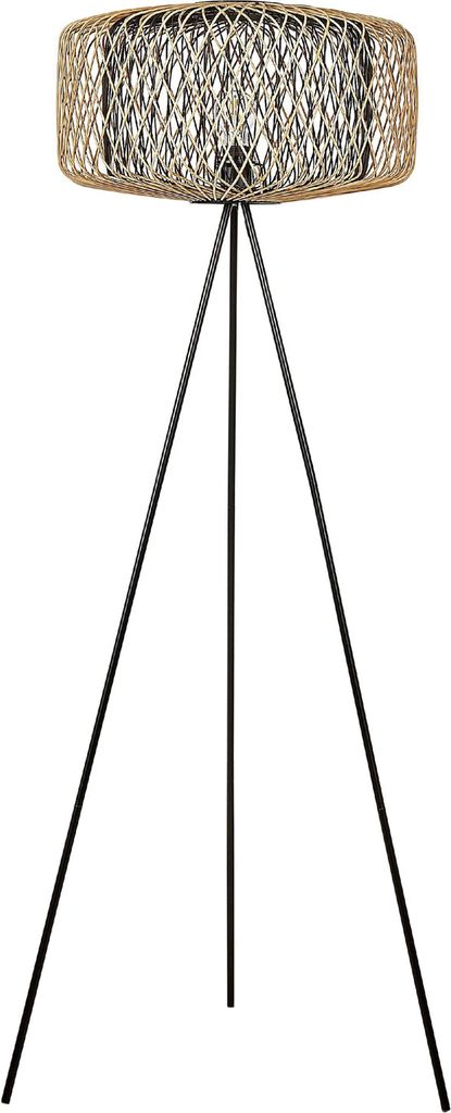 BELIANI Stehlampe Braun u. Schwarz aus Bambusholz und Metall Rund für Wohn- Schlaf- und Esszimmer Modernes Boho Design