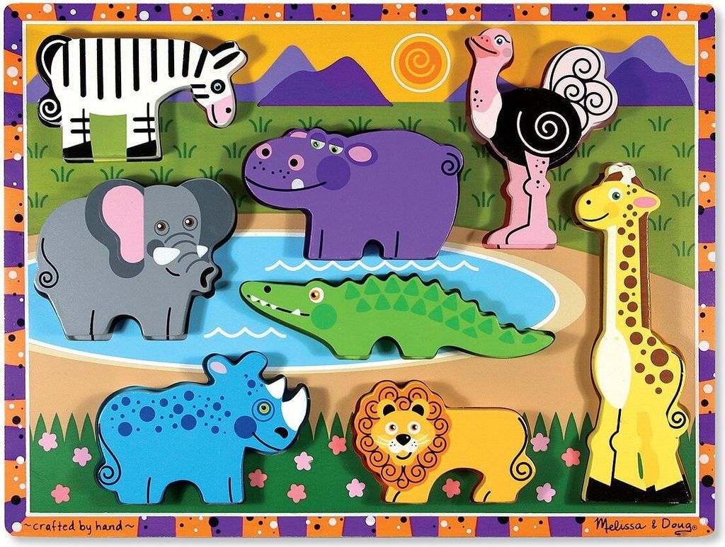 Melissa & Doug Holzpuzzle Safari Tiere - chunky Puzzle 8 Teile