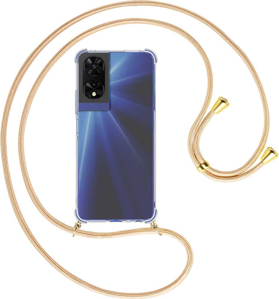Handykette Backcover-Schutzhülle mit Band (Metall goldfarben) für TCL 505 4G - Goldkordel