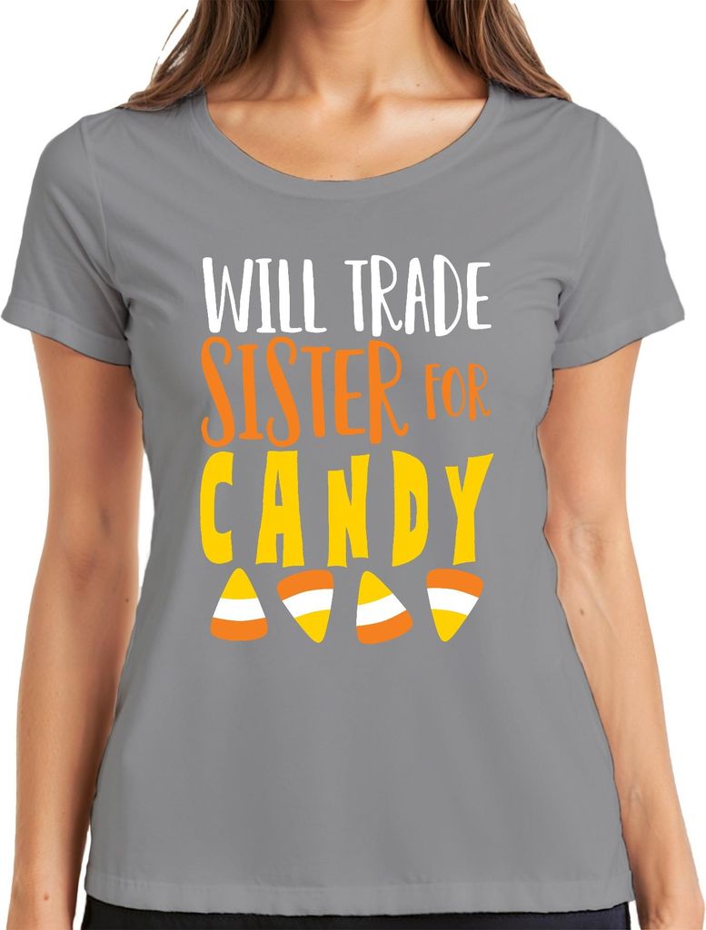 WILL TRADE SISTER FOR CANDY Halloween Schwester Geschenk Süßes Damen T-Shirt, Grau, S