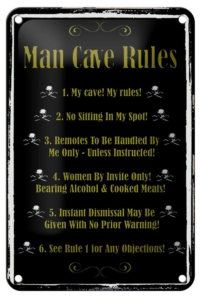 Blechschild Spruch 12x18cm Man cave Rules no sitting Spot