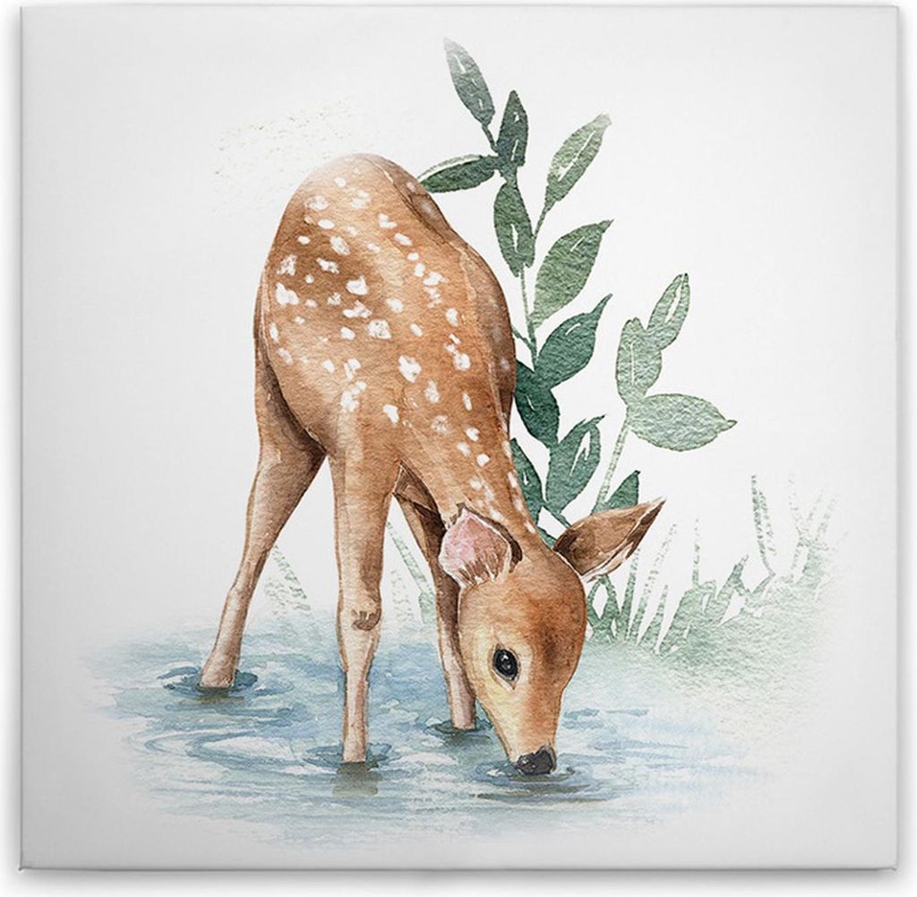 TADESSI Leinwandbild Waldtiere - Wandbild 40 x 40 cm - Kunstdruck auf Leinwand in Blau Braun - M1-No.50623