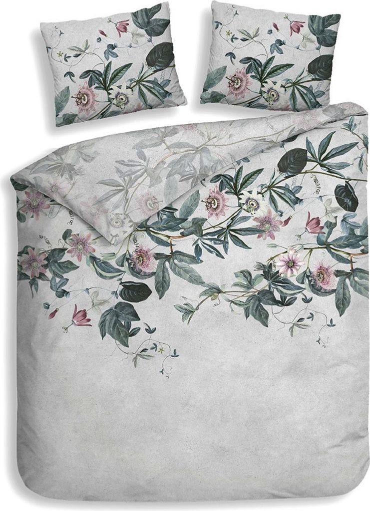Heckett & Lane Satin Bettwäsche 135x200 Kanya multi Passionsblume Tropic grün
