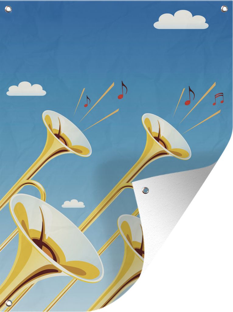 MuchoWow 30x40 cm Outdoor-Poster Gartendeko Sichtschutz Garten Poster für den Garten Illustration von vier Trompeten vor einem blauen Himmel