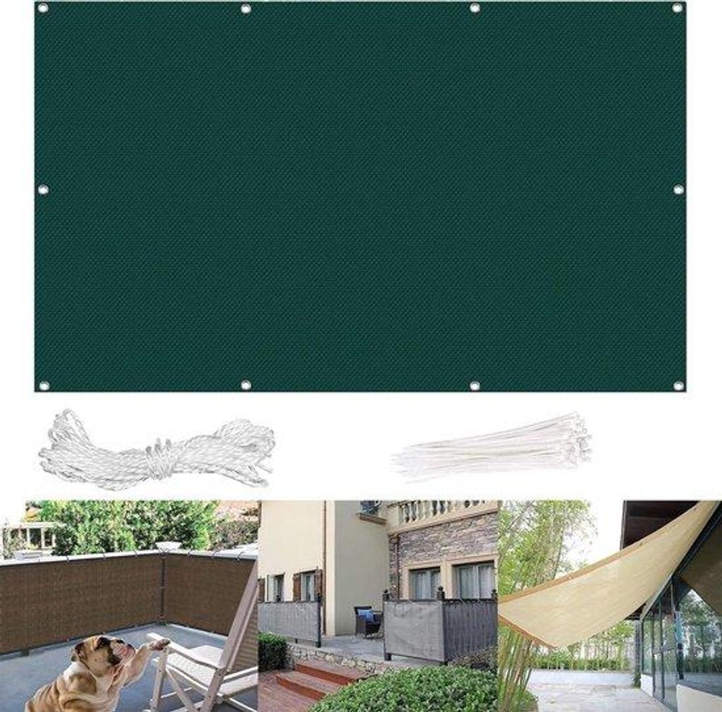 Gartenzaun - Balkonabschirmung - Schutzdurchschnurung - Sonnenschutz und Wetterdurchlässigkeit - 125 x 500 cm - Tiefschwarzgrün