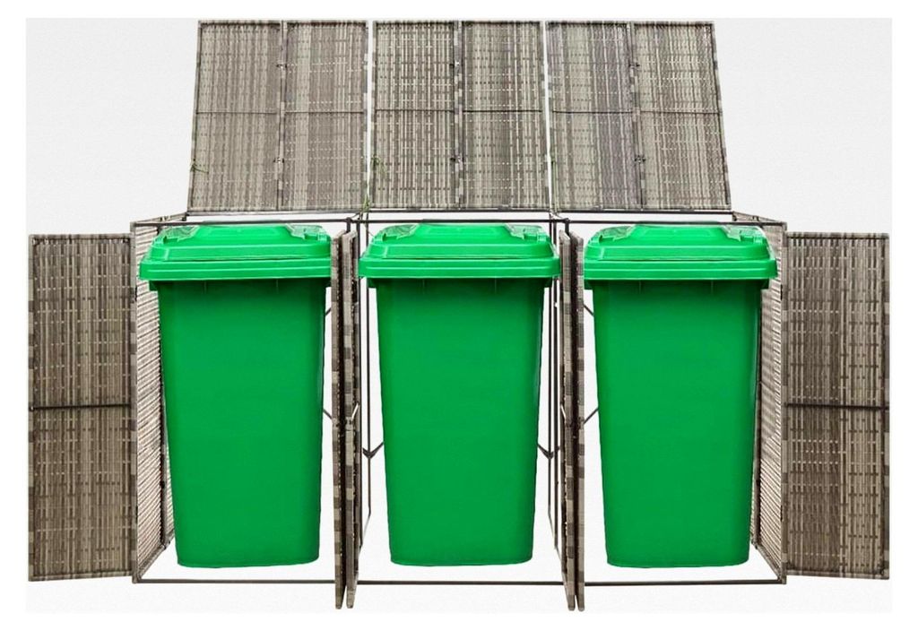 Mülltonnenbox für 3 Tonnen Grau 207x80x117 cm aus Poly Rattan