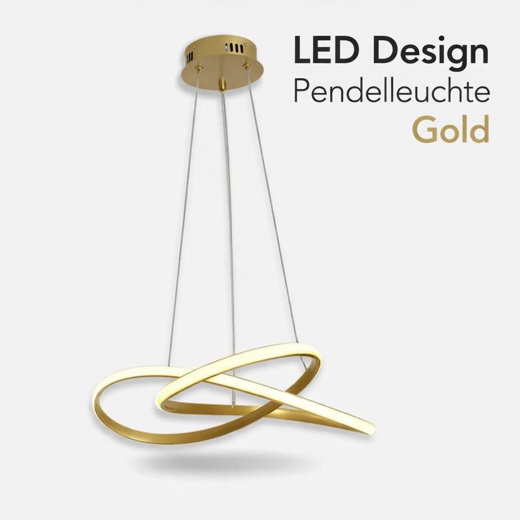 LED Design Pendelleuchte Gold – Moderne Ring Hängeleuchte – Warmweiß – Höhenverstellbar – Wohnzimmer & Esszimmer