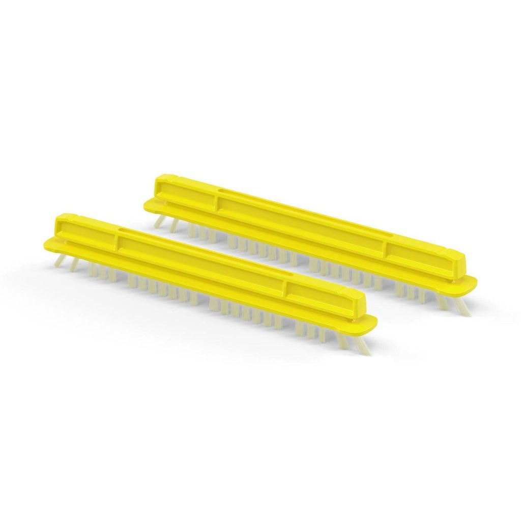 Two yellow brush attachments with white bristles, displayed side by side on a white background.