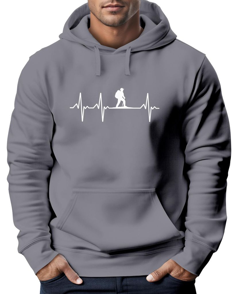 Hoodie Herren Print Wanderer Herzschlag Outdoor Natur Motiv Kapuzen-Pullover Männer Fashion Streetstyle Neverless convoy grey XS