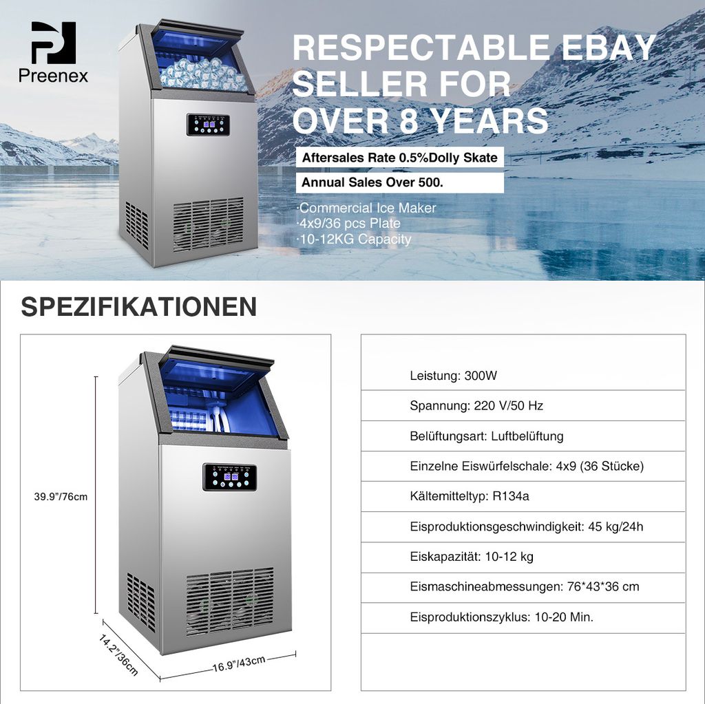 36pcs 60kg/24h Kommerzielle Eiswürfelbereiter Eismaschine Produktbild 17