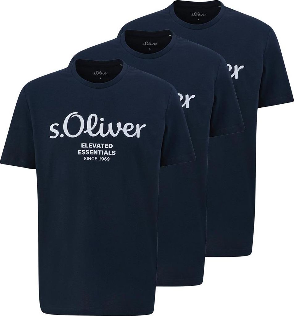 s.Oliver 3er Pack Basic T-Shirt Weicher Jersey mit Logo Print, Bequemer Regular Fit, Ideal für Alltag und Freizeit