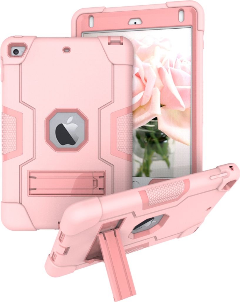 Hülle für iPad Mini 5th/4th Gen 7,9 Zoll Hybrid Dreilagige Robust Stoßfest Schwerlast Schutzhülle mit Ständer Pink