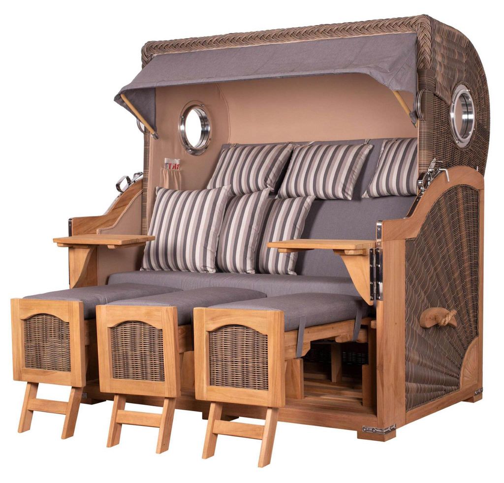 Strandkorb-Set - bene living - Ammersee Grande XXL Teak - PE grau - Modell 544 - inkl. Liftersystem