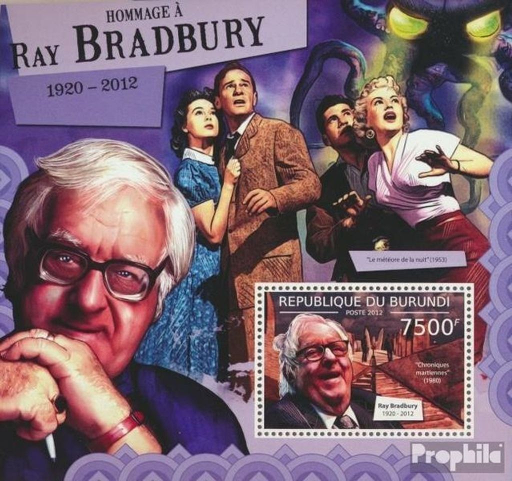 Briefmarken Burundi 2012 Mi Block 258 (kompl. Ausgabe) postfrisch Ray Bradbury (1920-2012)