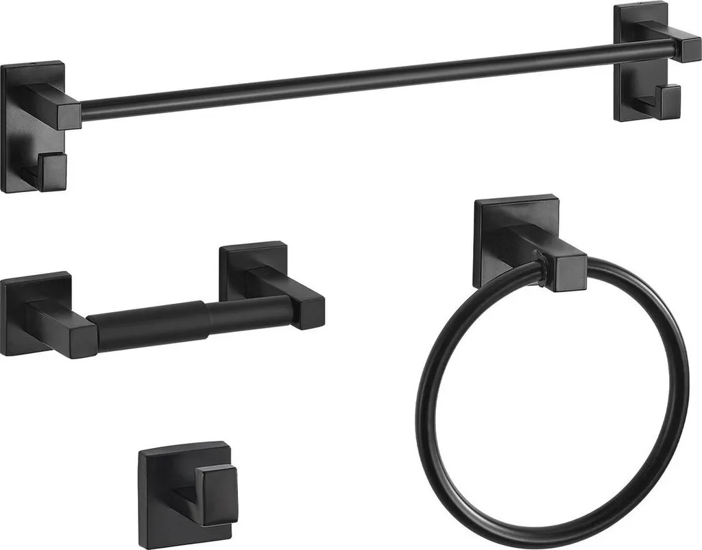 Aménager une salle de bain moderne : kit 4 accessoires noir mat inox